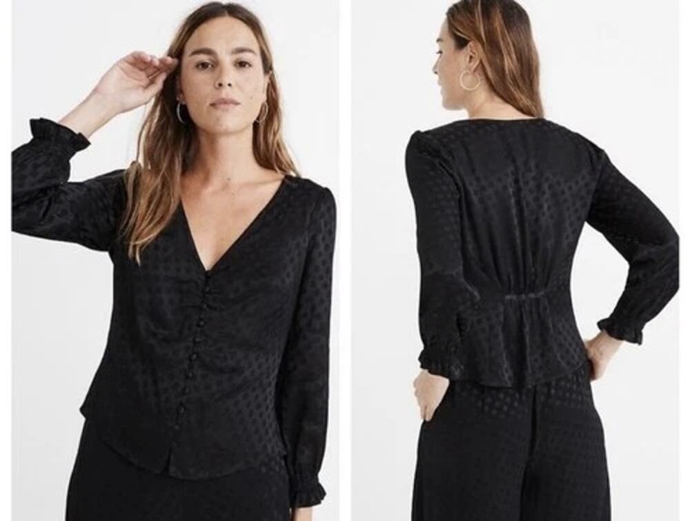 Madewell Women Dark Coquette Blouse Black Dainty Satin Goth Daylight 6